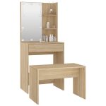 Set de măsuță de toaletă cu LED, stejar sonoma, lemn prelucrat