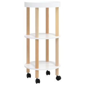 Masă cărucior 3 niveluri alb 38x38x82cm lemn prelucrat/lemn pin