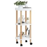 Masă cărucior 3 niveluri alb 38x38x82cm lemn prelucrat/lemn pin