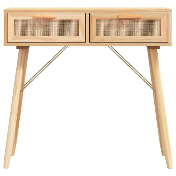 Masă consolă maro 80x30x75 cm lemn masiv pin și ratan natural