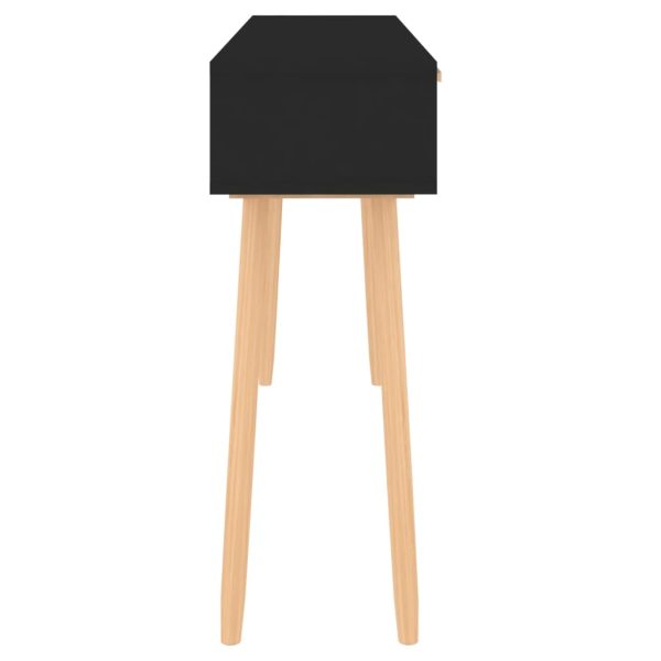 Masă consolă negru 105x30x75 cm lemn masiv pin și ratan natural