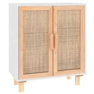 Servantă, alb, 60x30x70 cm, lemn masiv pin și ratan natural