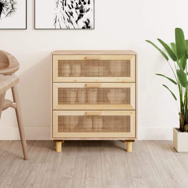 Servantă, maro, 60x30x70 cm, lemn masiv pin și ratan natural