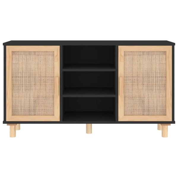 Servantă, negru, 105x30x60 cm, lemn masiv pin și ratan natural