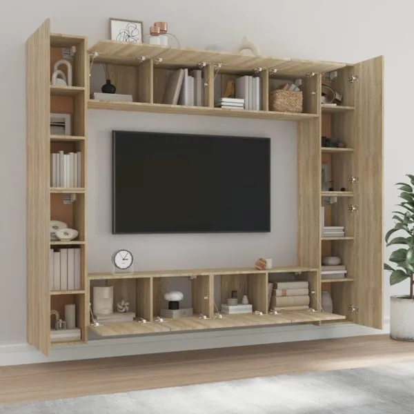 Set dulap TV, 8 piese, stejar sonoma, lemn prelucrat