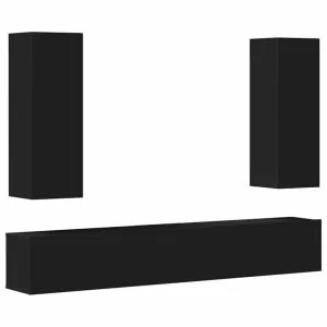 Set dulap TV,5 piese, negru, lemn prelucrat