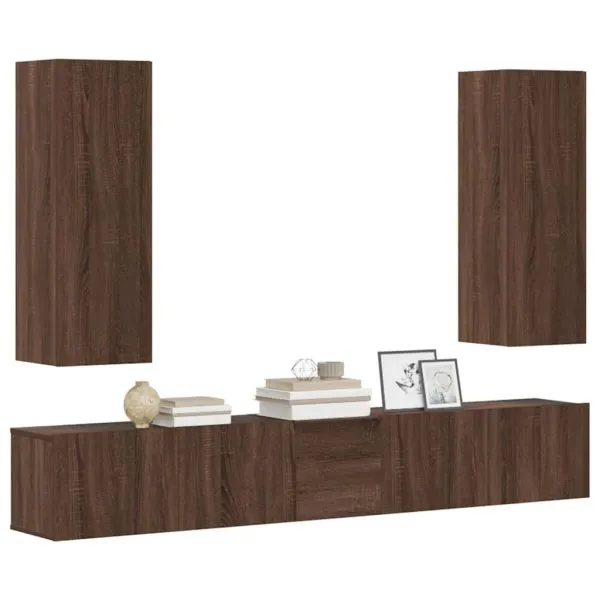 Set dulapuri TV, 5 piese, stejar maro, lemn prelucrat