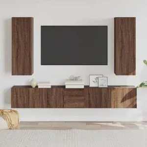 Set dulapuri TV, 5 piese, stejar maro, lemn prelucrat