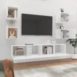 Set dulap TV, 6 piese, alb extralucios, lemn prelucrat