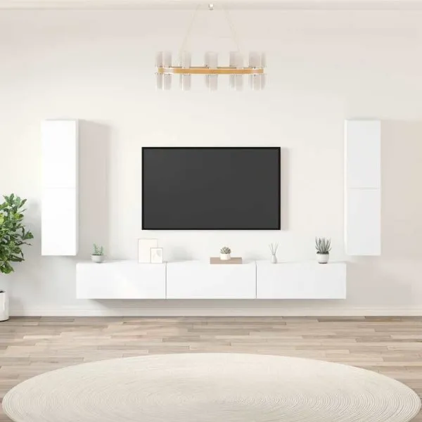 Set dulap TV, 7 piese, alb, lemn prelucrat
