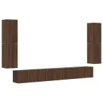 Set comode TV, 7 piese, stejar maro, lemn compozit