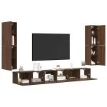 Set comode TV, 7 piese, stejar maro, lemn compozit