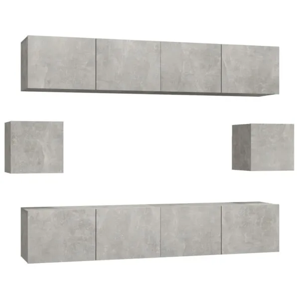 Set dulap TV, 6 piese, gri beton, lemn prelucrat