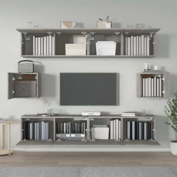 Set dulap TV, 6 piese, gri beton, lemn prelucrat