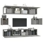 Set dulap TV, 6 piese, gri beton, lemn prelucrat
