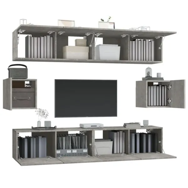 Set dulap TV, 6 piese, gri beton, lemn prelucrat