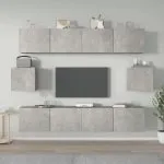 Set dulap TV, 6 piese, gri beton, lemn prelucrat