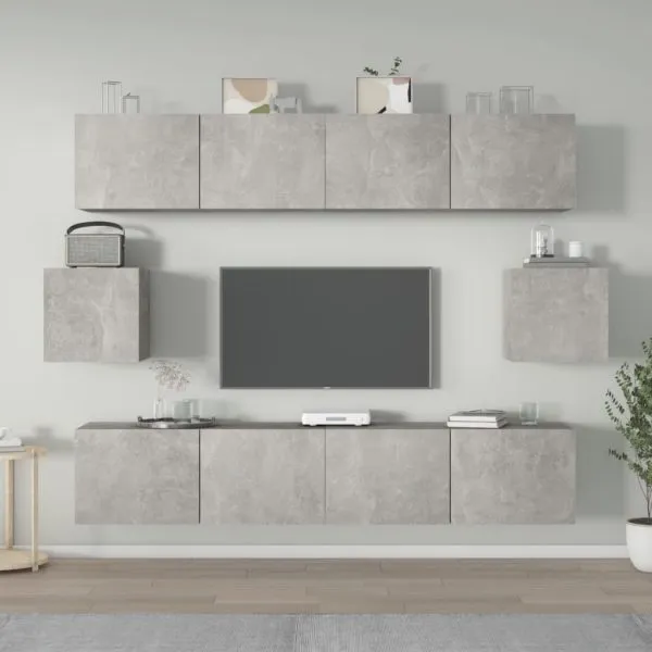 Set dulap TV, 6 piese, gri beton, lemn prelucrat
