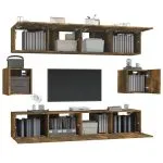 Set dulapuri TV, 6 piese, stejar fumuriu, lemn prelucrat