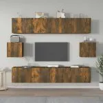 Set dulapuri TV, 6 piese, stejar fumuriu, lemn prelucrat
