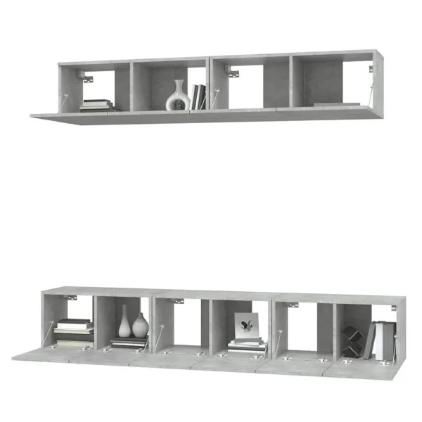 Set dulap TV, 5 piese, gri beton, lemn prelucrat