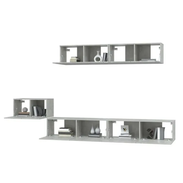 Set dulap TV, 5 piese, gri beton, lemn prelucrat