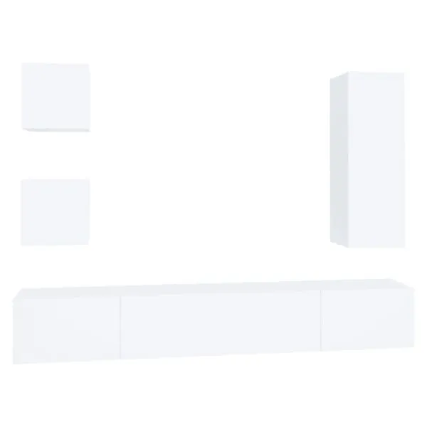 Set dulap TV, 5 piese, alb, lemn prelucrat