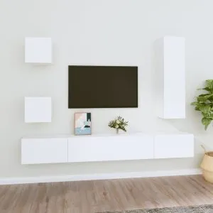 Set dulap TV, 5 piese, alb, lemn prelucrat
