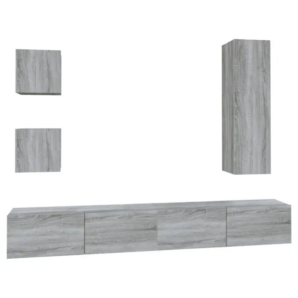 Set dulapuri TV, 5 piese, gri sonoma, lemn prelucrat