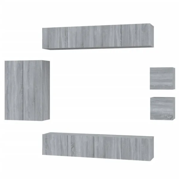 Set dulap TV, 8 piese, gri sonoma, lemn prelucrat