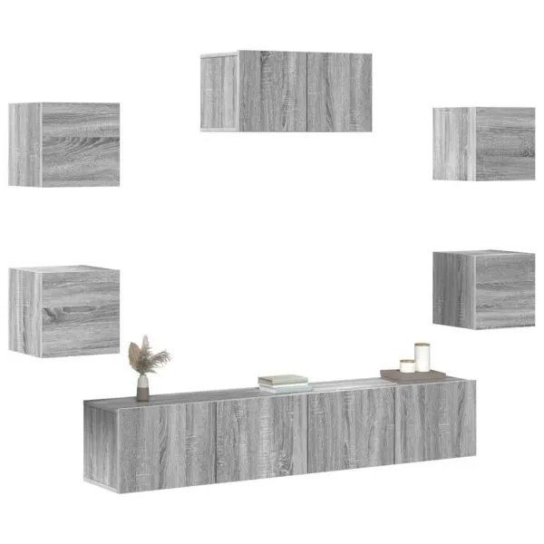 Set comode TV, 7 piese, gri sonoma, lemn compozit