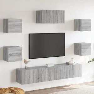 Set comode TV, 7 piese, gri sonoma, lemn compozit