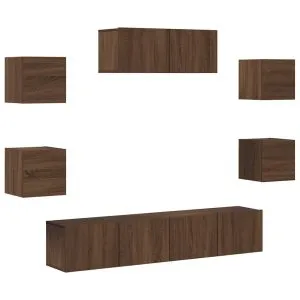 Set comode TV, 7 piese, stejar maro, lemn compozit