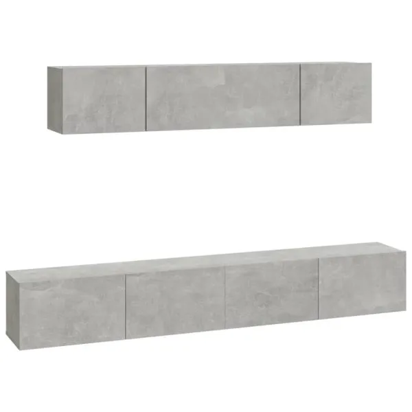 Set dulap TV, 4 piese, gri beton, lemn prelucrat