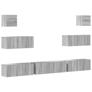 Set comode TV, 7 piese, gri sonoma, lemn compozit