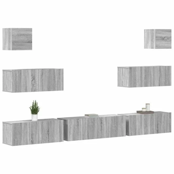 Set comode TV, 7 piese, gri sonoma, lemn compozit