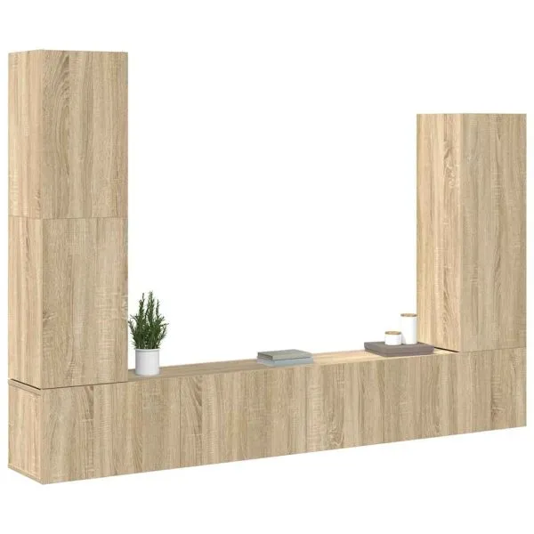 Set dulap TV, 4 piese, stejar sonoma, lemn prelucrat