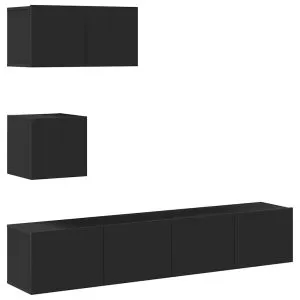 Set dulap TV, 4 piese, negru, lemn prelucrat