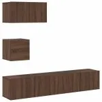 Set dulapuri TV, 4 piese, stejar maro, lemn prelucrat