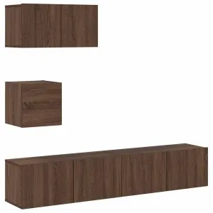 Set dulapuri TV, 4 piese, stejar maro, lemn prelucrat