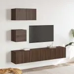 Set dulapuri TV, 4 piese, stejar maro, lemn prelucrat