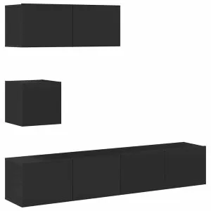 Set dulap TV, 4 piese, negru, lemn prelucrat
