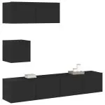 Set dulap TV, 4 piese, negru, lemn prelucrat