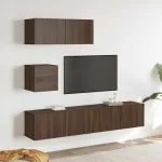 Set dulapuri TV, 4 piese, stejar maro, lemn prelucrat