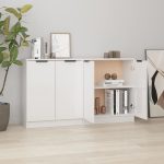 Servante, 2 buc., alb extralucios, 60x30x70 cm, lemn prelucrat