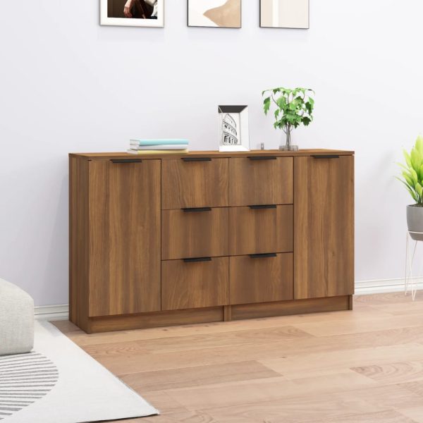 Servante, 2 buc., stejar maro, 60x30x70 cm, lemn prelucrat