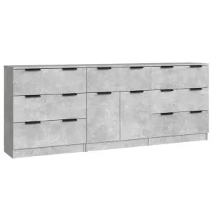 Servante, 3 piese, gri beton, lemn prelucrat