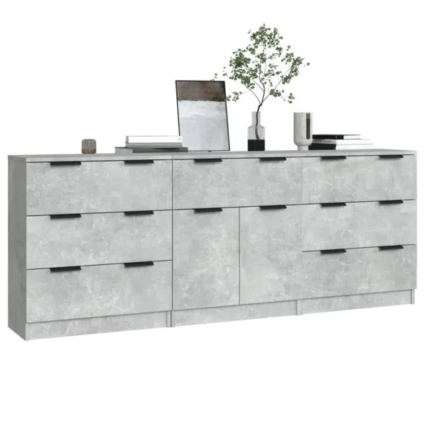 Servante, 3 piese, gri beton, lemn prelucrat