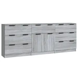 Servante, 3 piese, gri sonoma, lemn prelucrat