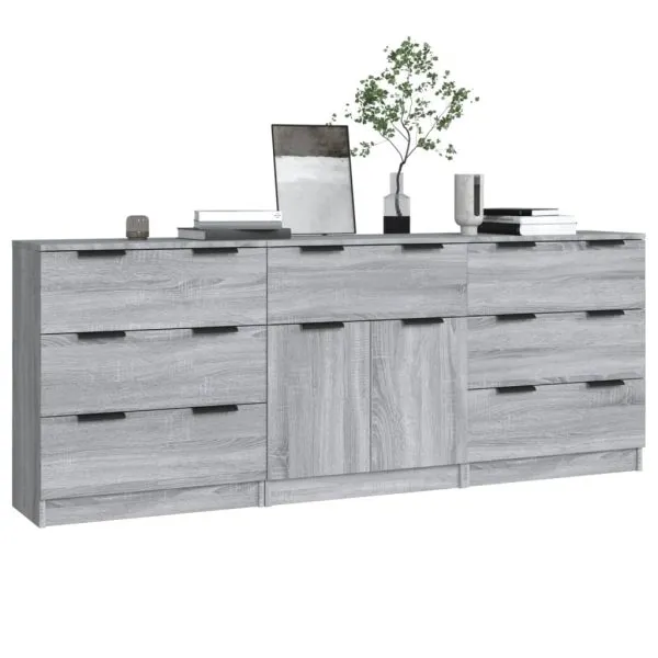 Servante, 3 piese, gri sonoma, lemn prelucrat